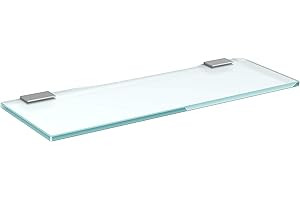 bijon Glasregal Glasablage Wandregal Glas Bad-Regal Glas Badezimmer Regal Badablage Ablageregal - 8mm Hartglas, 50 x 15 cm, Milchglas + Halterung F - Edelstahl Optik