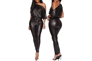 YOLIMOK Mono Largo para Mujer 2023 Vestidos Corto de Cuero Mujer Moda Monos Vestido de Cóctel PU Manga Corta Vestido de Noche Vestir Slim Fit Color sólido Sexy Vestido Original Casual Playa vacación