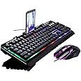 G700 Game Luminous Wired USB Mouse and Keyboard Suit With Rainbow Backlight LED Lights Keyboard Gaming Mouse (S-Black)