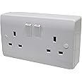 2 Gang 13 Amp Wall Socket with 25mm Surface Mount Pattress Back Box Double Twin