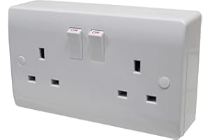 A1 ELECTRICS A1ELECTRICS.COM 2 Gang 13 Amp Wall Socket with 25mm Surface Mount Pattress Back Box Double Twin