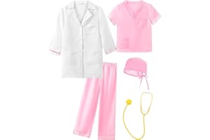 ReliBeauty Camice Dottore Bambino Bambina con Stetoscopio,Rosa，4-5 anni