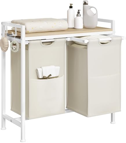 LIFEZEAL Wäscheregal Mit 2 Ablagen & Kippbarem Wäschekorb Aus Bambus – Platzsparend, Natur, 96 Cm Hoch