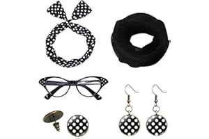 QincLing jahre damen accessoires rockabilly zubehör mit Chiffon Schal Katzen Auge Brille Polka Dot Bandana Krawatte Stirnband Ohrringe Ohrstecker für 60er jahre kleidung 1950s Kostüm Set