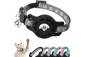 JEYORZY 1pcs Collier Chat, Collier Chat avec Accessoire, Réfléchissant GPS Chat avec Anti étranglement, Réglable, Collier avec Boucle Anti-étranglement pour Chaton Petits, Compatible avec Airtag, Noir