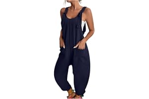 Blingko Salopette Femme Ete Fluide Grande Taille Combinaison Pantalon Décontracté Playsuit Ample Harem Sarouel Pantalon Jumpsuit Casual Vintage Couleur Unie Salopette Été S-XXL