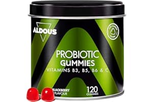 ALDOUS LABS Probióticos Intestinales Gominolas - 120 Gummies sabor natural a Mora - Flora intestinal, Gases, Hinchazón - Bifidobacterium, Lactobacillus, Vitamina C, B3, B5, B6 - ALDOUS