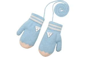 FANDECIE Moufle Epais Enfant Gants Tricoté Gants Hiver Chaud Mignon Gants de Motif Renne Épaissi avec Anti-Perdue Chaîne Petites Moufles tricotés pour Enfants Filles Garçons du Cou Cadeau de Noël 3-6 Ans