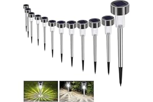 ‎BAWOO Solarleuchte Solar Gartenleuchte LED Wegleuchte Solarlampe 12 Stück Energiesparend IP65 Wasserdicht Edelstahl Ideal für Terrasse, Rasen, Garten Hofwege und Wege