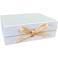 TOFFEL White Gift Box with Lid Large 32x22x10cm, Luxury A4 Magnetic Gift Box, Gold Ribbon, Hamper Boxes Empty, Bottle Gift Box, Birthday, Wedding, Valentines
