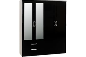 Seconique Nevada 4 Door 2 Drawer Wardrobe in Black Gloss