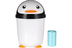 Cabilock Desktop Kleine Größe Mülleimer Kunststoff Pinguin Abfalleimer Papierkorb mit Deckel Plastik Abfallbehälter Schreibtisch Papiereimer Müllbehälter Kosmetikeimer für Zuhause