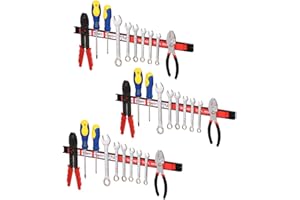 Bakaji Lot de 3 barres magnétiques aimantées murales pour outils de travail et couteaux, kit de montage inclus (3 x 46 cm)
