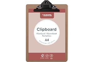Europel Portapapeles de madera, tablero duro de madera duradera con clip de metal negro y agujero oculto para colgar, portapapeles A4 y tablero de papel para aula, oficina, negocios, restaurante,