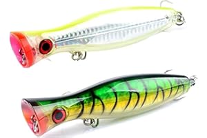 ZXYZLJJD 2PCS 40.3g Fishing Lures, Floating Lure Popper Bait Topwater Fishing Lures Large Popper Fishing Lure Saltwater Fishing Artificial Hard Lures Bass Ton Popper Lures per Seabass, Pike
