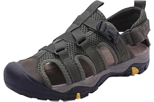 Harssidanzar Sandały do wędrówek z prawdziwej skóry, dla mężczyzn, regulowana szerokość łuku, wsparcie z zamkniętymi palcami, buty do wody, na lato, do spacerów, szlaku, wędkowania, sportów na świeżym