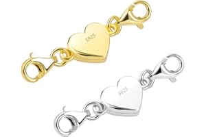 Tongyixin 2 Stück Gold Herz Magnetverschluss Kette 925 Silber Kette Damen Magnetverschluss Armband Schmuck Armband Verschluss Halskette Herren DIY Jewellery Accessories(1 Stück Silber,1 Stück Gold)
