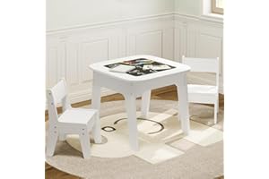 WOLTU Stół Dziecięcy z 2 Krzesłami, Zestaw do Siedzenia, Miejsce do Przechowywania, Dwustronny Blat, Zestaw Mebli dla Dzieci