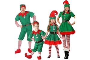 SURFIIY Natale Costume, Famiglia Costumi di Natale Adulti Bambini Costume da Elfo Natalizio Outfits Unisex per Natale St Patrick Day Carnevale e Cosplay