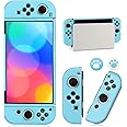 bruximly Dockable Case for Nintendo Switch OLED Model 2021, Soft TPU Protective Cover Case for Switch OLED Console and Joy-con Controller with 2 Pcs Thumb Grip, Blue
