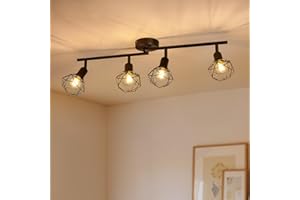 Gr4tec Spot Lights Ceiling 4 Way, Retro Kitchen Lights Ceiling E14, Black Ceiling Light Fittings, Adjustable Wire Cage Spotlights Bar for Hallway Bedroom Living Room, Bulb Not Included