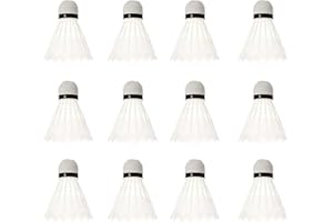 Sikweny 12 Pièces Volant Badminton, Volants de Badminton en Plastique avec Pointe Mousse, Matériau Nylon, Blanc, Résistant, Coupe-Vent, pour Joueurs Tous Niveaux de Jeu, Salle Sport