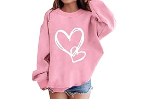 jieGorge Girls Heart Print Jumpers Sweatshirts Kids Fashion Loose Fit Soft Round Neck Pullover Long Sleeve Casual Cotton Lighweight Crewneck Sweatshirt for Girl