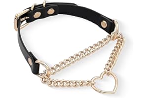 ADEMISHIA Black/Pink Leather Choker Necklace For Women, Handmade Adjustable Chain Collar with Metallic Heart Ring