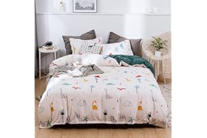 Koudi Dino Ropa de cama de 140 x 200 cm, 2 piezas, para niños y niñas, diseño de dinosaurios, reversible, 100 % microfibra, funda nórdica con funda de almohada de 70 x 90 cm