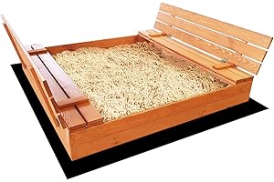 SunWood Sandkasten 160x160 cm Imprägniert Premium Sandbox mit Abdeckung Sitzbänken Deckel Plane Sandkiste Holz Kiefer Sandkastenvlies XL XXL (Imprägniert)