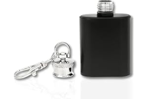 FLANACOM Mini Petaca Llavero Negro Plata Verde • Petaca de Acero Inoxidable Pequeña 1oz (30 ml) • Regalo Divertido para Hombres • Calendario de Adviento • Mini Regalos (Negro)