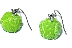 FizzyButton Gifts Resin Brussels Sprout Charm Drop Earrings with Surgical Steel Ear Wires and Organza Gift Bag
