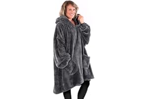 Snug Rug Szara kocobluza z kapturem, koc z rękawami, sztuczny kożuszek, dla dorosłych, sweter z kapturem, miękki, wygodny, bardzo duży koc z rękawami