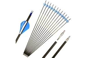 Diamètre Intérieur 6.2mm .244" Longueur Personnalisée Flèche Carbone 22-31 Pouces Spine 350 pour Entraînement Chasse avec Encoche Rotative pour Arc à Poulies et Arc Classique Adulte Jeunesse 12pcs