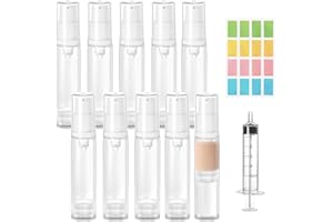 Furuising 10 Stück 10ml Airless Pumpspender, Klein Creme Spender Pumpflasche Leer, Nachfüllbar Cremespender, Vakuum Reiseflaschen zum Befüllen mit Spritzen für Reise Lotionen Shampoo Kosmetik