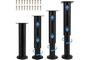 YOSOO HEALTH GEAR 4 Pcs Adjustable Furniture Legs, 7-12inch (18-30cm) Furniture Leg Table Bed Legs 300KG Load Capacity, Cold Rolled Steel for Bed, Sofa, Table, with Mounting Screws, for Bathroom, Kitchen, Living Room