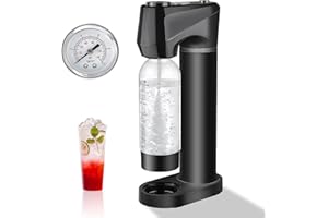 Skyehomo Sparkling Water Maker, Cordless Soda Maker Machine with Pressure Gauge, Quick & Customized Carbonator Black, with BPA Free PET Bottle, Compatible with 60L CO2 Exchange Cylinder (NOT Included)