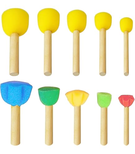 Set 20 Pennelli Spugna Per Bambini Zhenghebuy - 5 Dimensioni, Manico In Legno, Per Pittura E Creatività - Foto 6