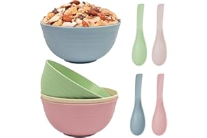 WYTNB 4Pcs Bols à Céréales Incassable lavable au Lave-Vaisselle et au Micro-Ondes, 700ml Bol de Pique-Nique Léger en Plastique, Saladier à Petit-Déjeuner de Grande Capacité avec 4 Cuillères pour Snack