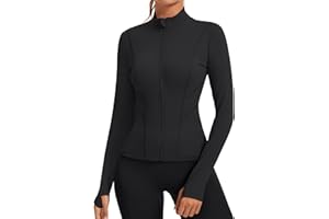 Rapbin Damen Laufjacke Sport Oberteil Sportjacke Langarm Gym Tops Atmungsaktive Leichte Trainingsjacke für Yoga Gym Fitness Mit Daumenloch und Seitlichem Reißverschluss