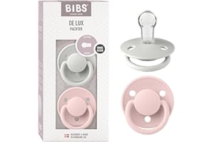 BIBS De Lux Paquete de 2 chupetes. Libre de BPA, Tetina redonda. Silicona, Talla única (0-36 meses), Haze/Blossom