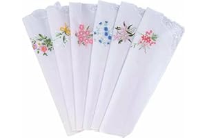 Amexo 6 Pezzi Fazzoletti da Donna 28x28cm Vintage Floreale Pizzo Fazzoletti, Vintage Fazzoletto in Cotone Ricamato Fazzoletti in Morbido di Pizzo per Feste di Nozze, Bianco