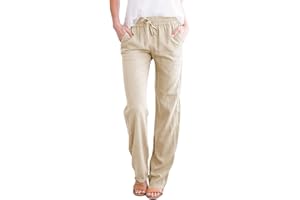 TINCINI Leinenhose Damen Hose Sommer Musselin Hosen Stoffhose Einfarbig Freizeithose Gerade Geschnitten Hose Sommerhose und Taschen