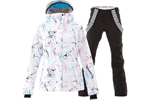 HOTIAN Giacca da sci da Donna e pantaloni Set, Giacca invernale Donna Calda,Pantaloni Da Sciimpermeabili E Cappotto,per Il Lavoro All'aperto Sci Pesca Equitazione Moto