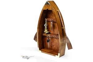 Nagina International Deluxe Handcrafted Nautical Boat Styled Wooden Key Cabinet With Six Key Hooks | Brass & Rosewood Decor Yet Functional Cabinet | Gifts Decor By
