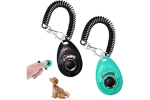 BASUIT 2 Pack Training Pet Clickers Pet Dog Training Tools with Wrist Strap, Buzzer Aid Behavioral Buttons Tool for Obedience Behavior Commands Dog Cat Horse Puppy Recall(Black+Lake Blue)