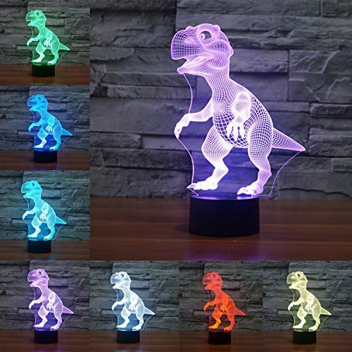 Emontek 3D LED Night Lamp,Colorful Dinosaur Shape Magical 3D Illusion Lamp,Kids Room Home Decoration Best Gift,Touch Control Light 7 Colors Change USB Powered Desk Lamps (Dinosaur)