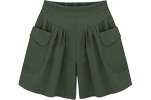 Petalum Women Summer Loose Casual Comfy Shorts Culottes Elastic Waist Wide Leg Pants