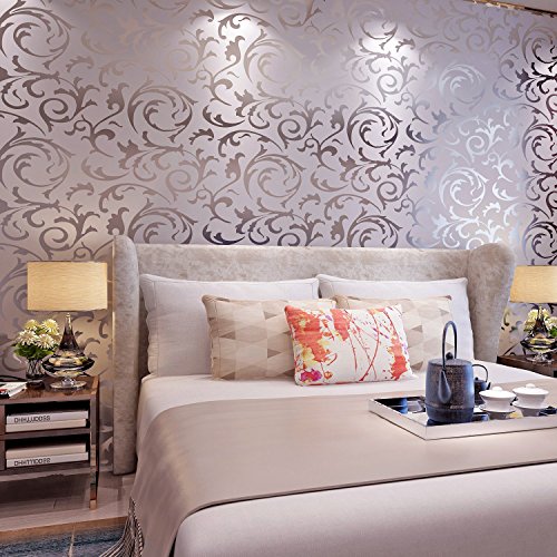 Europa HANMERO®einfache und europäische PVC-Tapete Prägung Mustertapete 0.53m*10m silbergrau für Fernsehhintergrund, Schlafzimmer, Sofahintergrund, Hotel - 3
