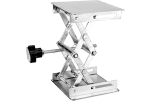 FTVOGUE Table élévatrice de laboratoire en acier inoxydable 100 * 100 * 160mm Châssis élévateur manuel Plate-forme élévatrice poignée bleue et noire en option (poignée noire)